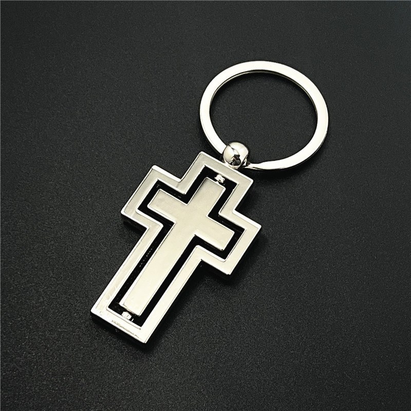 double-layer-cross-keychain-02.jpg 双层镂空十字架钥匙扣 金属镂空十字架钥匙扣 可激光雕刻LOGO定制 附图