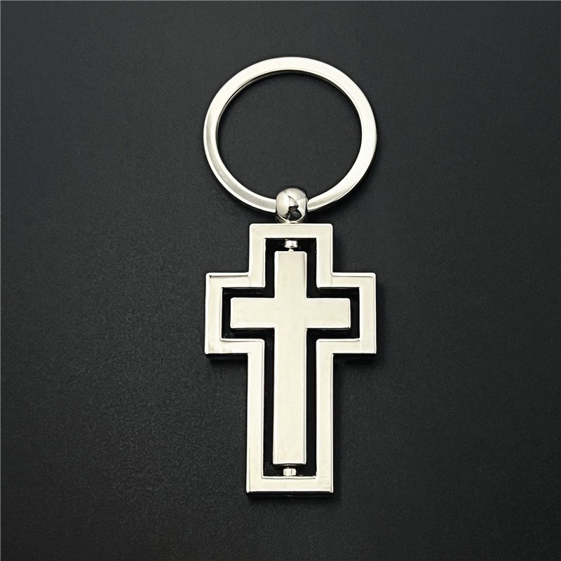 double-layer-cross-keychain-05.jpg 双层镂空十字架钥匙扣 金属镂空十字架钥匙扣 可激光雕刻LOGO定制 附图