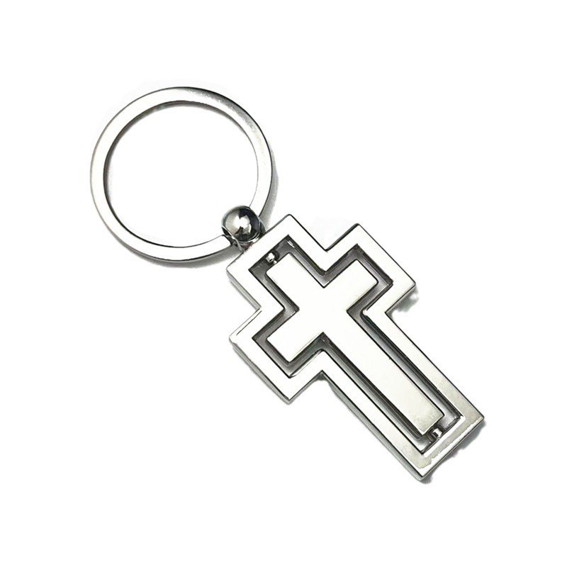 double-layer-cross-keychain-main.jpg 双层镂空十字架钥匙扣 金属镂空十字架钥匙扣 可激光雕刻LOGO定制 主图