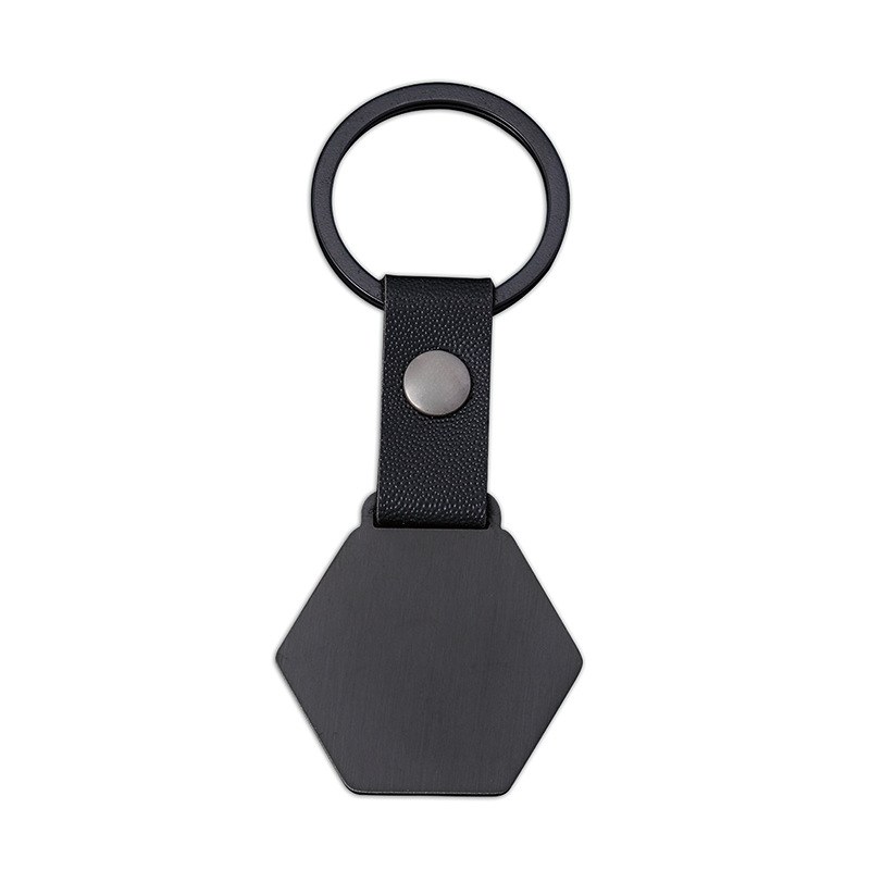hexagon-tag-keychain-03.jpg 六边形吊牌钥匙扣 黑银金三色金属六角吊牌 可激光雕刻LOGO定制 附图
