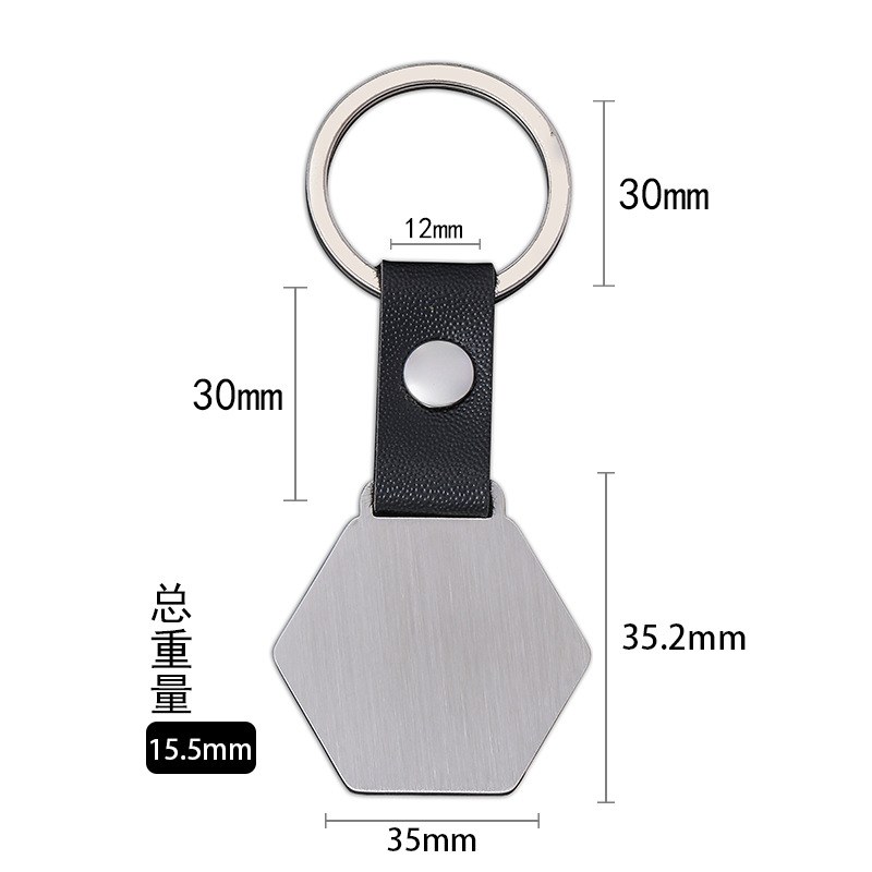 hexagon-tag-keychain-04.jpg 六边形吊牌钥匙扣 黑银金三色金属六角吊牌 可激光雕刻LOGO定制 附图