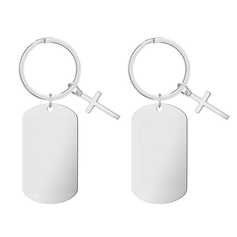 religious-cross-tag-keychain-main.jpg 宗教文字十字架吊牌钥匙扣 金属十字架钥匙扣 可激光雕刻经文LOGO定制 主图
