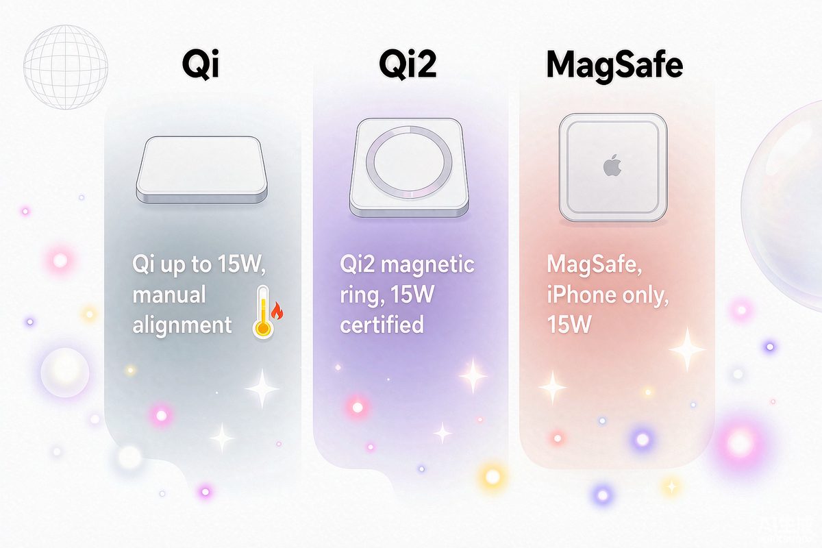 Qi Qi2 MagSafe 无线充电协议对比